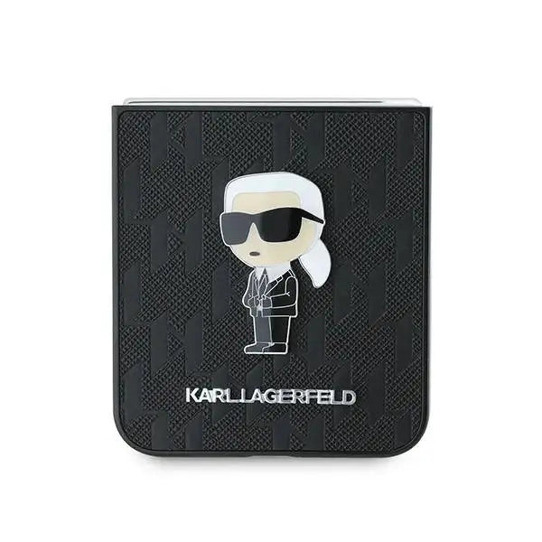 Karl Lagerfeld Saffiano Monogram Ikonik Pin Case for Samsung Galaxy Z Flip 6 - Black - Cell phone cases