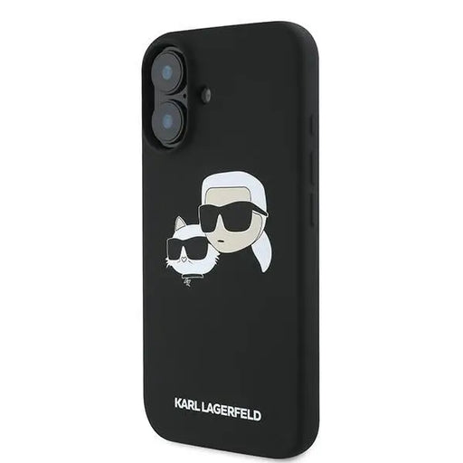 Karl Lagerfeld Silicone Case Nauble Heads Print MagSafe for iPhone 16 Plus - Black - Cell phone cases