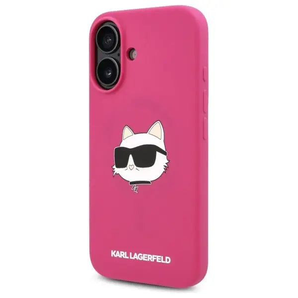 Karl Lagerfeld Silicone Choupette Head Print MagSafe iPhone 16 Case - Fuchsia - Cell phone cases and covers<<<HurtelXML