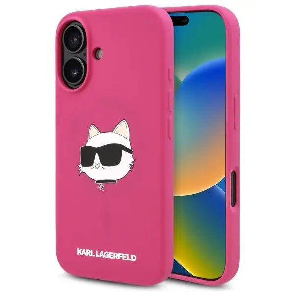 Karl Lagerfeld Silicone Choupette Head Print MagSafe iPhone 16 Case - Fuchsia - Cell phone cases and covers<<<HurtelXML