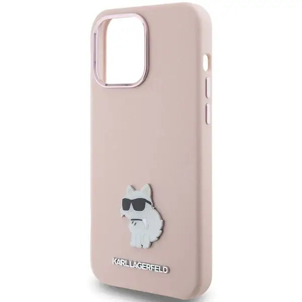 Karl Lagerfeld Silicone Choupette Metal Pin case for iPhone 15 Pro - pink - Cell phone cases and covers<<<HurtelXML