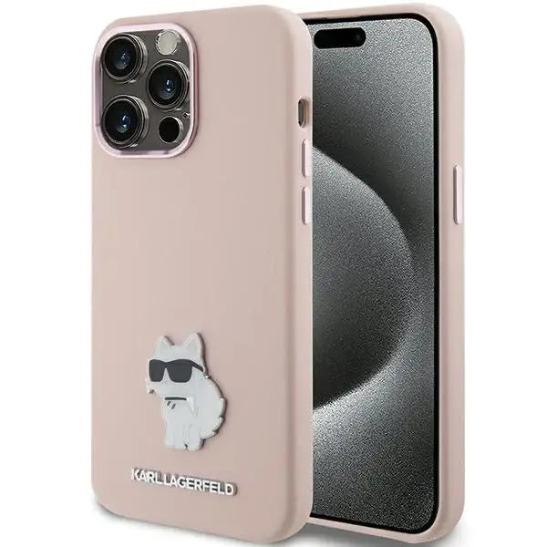 Karl Lagerfeld Silicone Choupette Metal Pin case for iPhone 15 Pro - pink - Cell phone cases and covers<<<HurtelXML