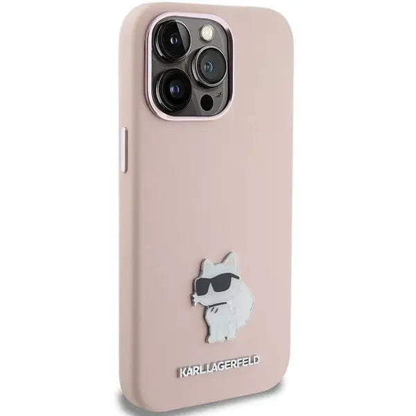 Karl Lagerfeld Silicone Choupette Metal Pin case for iPhone 15 Pro - pink - Cell phone cases and covers<<<HurtelXML