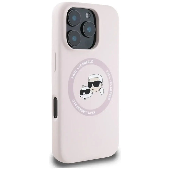 Karl Lagerfeld Silicone Double Heads And Circle MagSafe Case for iPhone 16 Pro Max Pink - Cell phone cases