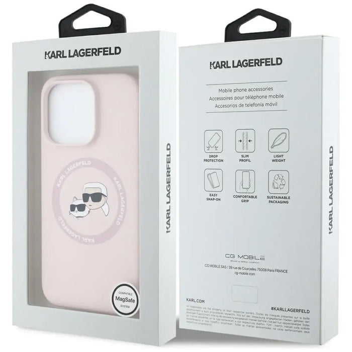 Karl Lagerfeld Silicone Double Heads And Circle MagSafe Case for iPhone 16 Pro Max Pink - Cell phone cases