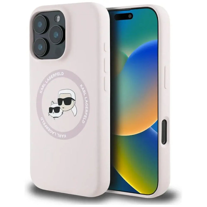 Karl Lagerfeld Silicone Double Heads And Circle MagSafe Case for iPhone 16 Pro Max Pink - Cell phone cases