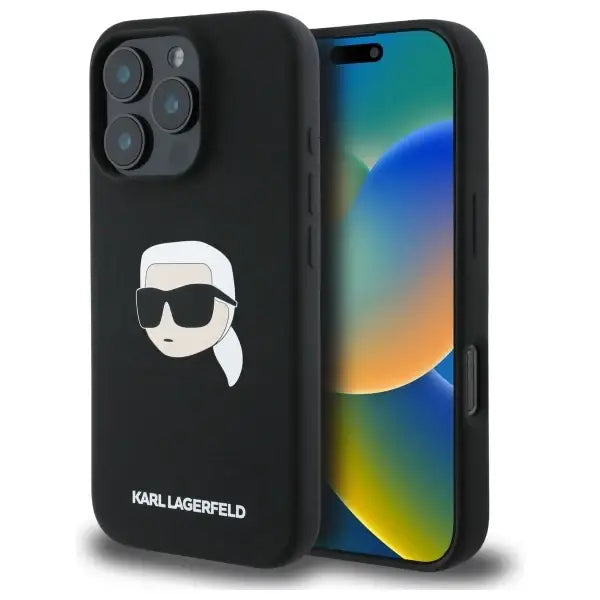 Karl Lagerfeld Silicone Karl Head Print MagSafe iPhone 16 Pro Case - Black - Cell phone cases and covers<<<HurtelXML