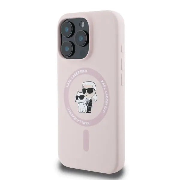 Karl Lagerfeld Silicone Karl&Choupette Heads MagSafe Case for iPhone 16 Pro Max - Pink - Cell phone cases