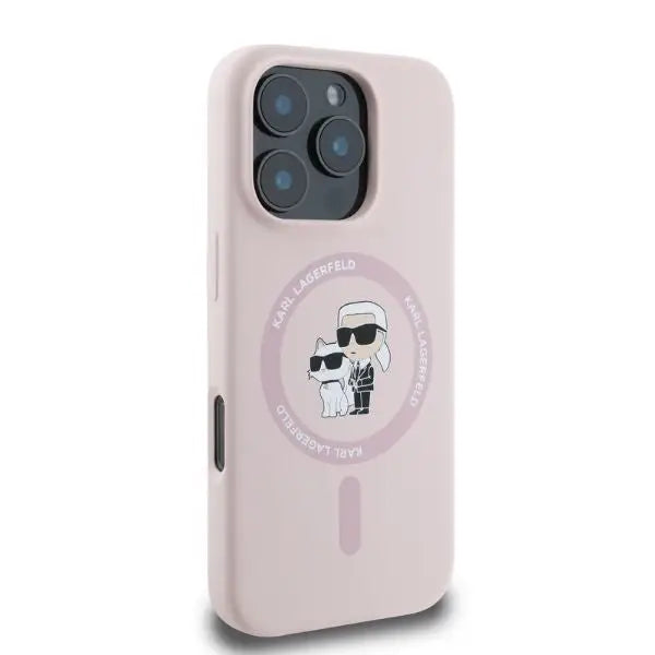 Karl Lagerfeld Silicone Karl&Choupette Heads MagSafe Case for iPhone 16 Pro Max - Pink - Cell phone cases