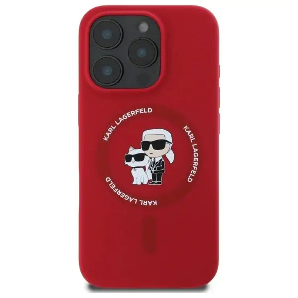 Karl Lagerfeld Silicone Karl&Choupette Heads Ring MagSafe Case for iPhone 16 Pro - Red - Cell phone cases