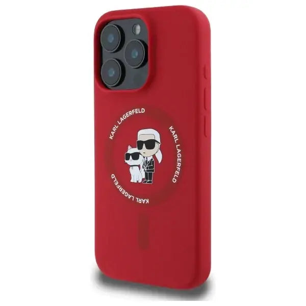 Karl Lagerfeld Silicone Karl&Choupette Heads Ring MagSafe Case for iPhone 16 Pro - Red - Cell phone cases