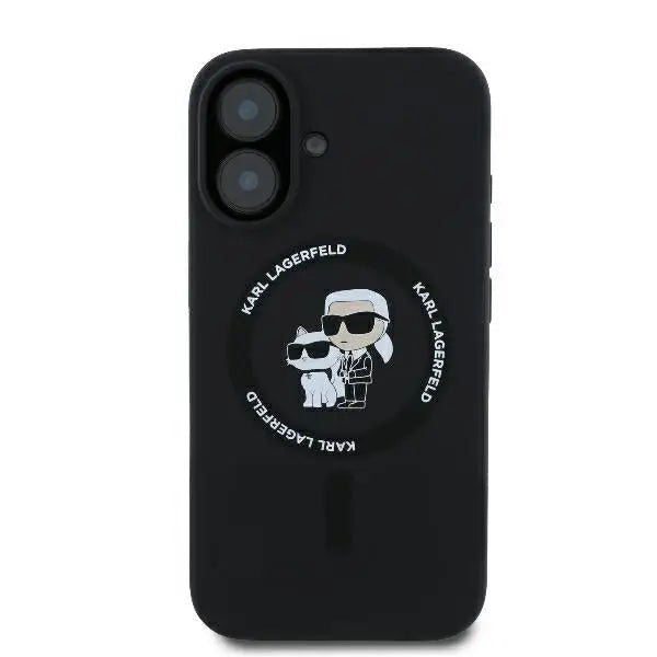 Karl Lagerfeld Silicone Karl&Choupette Heads Ring MagSafe Case for iPhone 16 Plus - Black - Cell phone cases