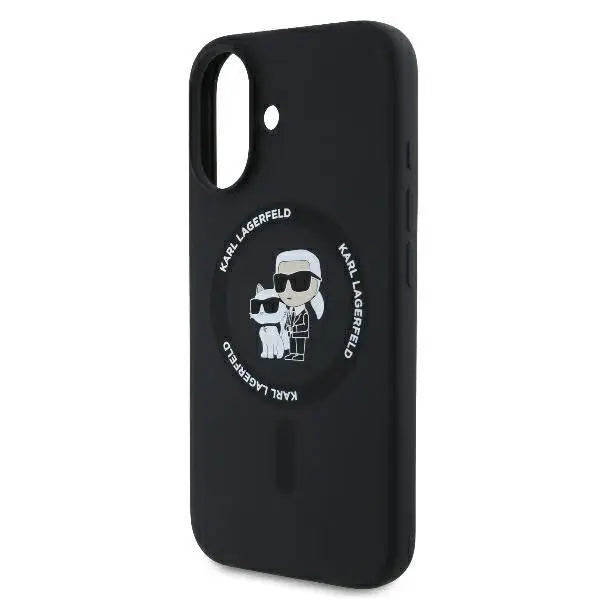 Karl Lagerfeld Silicone Karl&Choupette Heads Ring MagSafe Case for iPhone 16 Plus - Black - Cell phone cases