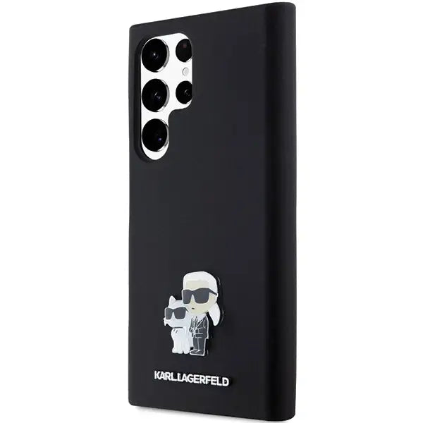Karl Lagerfeld Silicone Karl&Choupette Metal Pin case for Samsung Galaxy S23 Ultra - black - Cell phone cases