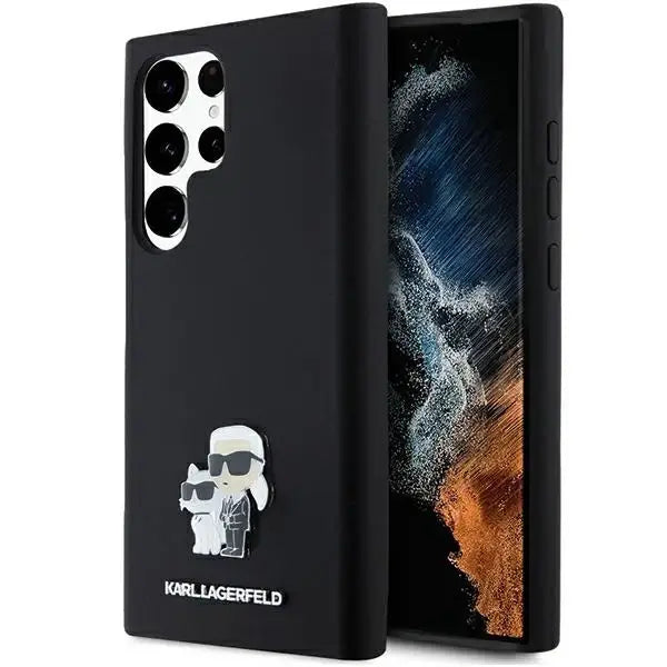 Karl Lagerfeld Silicone Karl&Choupette Metal Pin case for Samsung Galaxy S23 Ultra - black - Cell phone cases