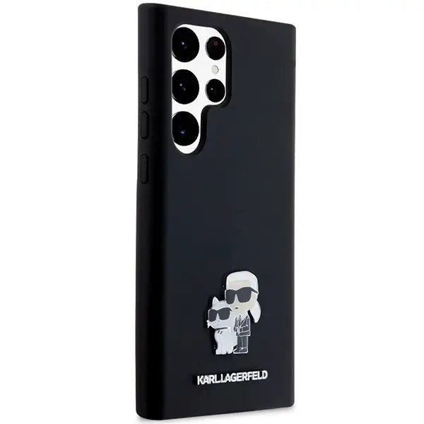 Karl Lagerfeld Silicone Karl&Choupette Metal Pin case for Samsung Galaxy S23 Ultra - black - Cell phone cases