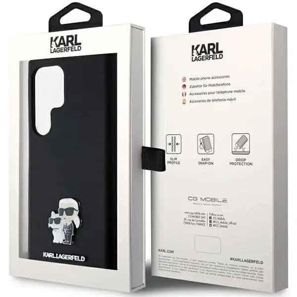 Karl Lagerfeld Silicone Karl&Choupette Metal Pin case for Samsung Galaxy S23 Ultra - black - Cell phone cases