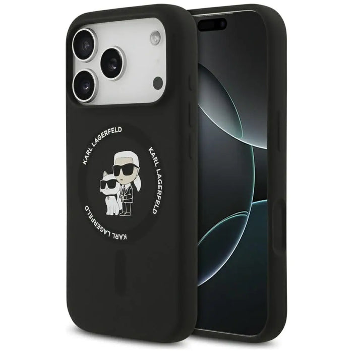 Karl Lagerfeld Silicone Karl&Choupette Ring MagSafe Case for iPhone 17 Pro Max - Black - Cell phone cases