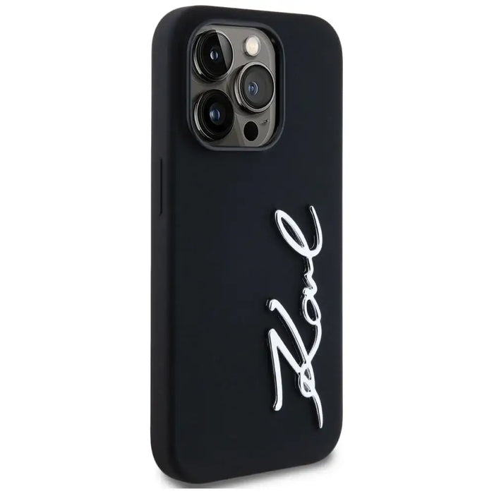 Karl Lagerfeld Silicone Metal Script Logo Case for iPhone 14 Pro Black - Cell phone cases and covers<<<HurtelXML