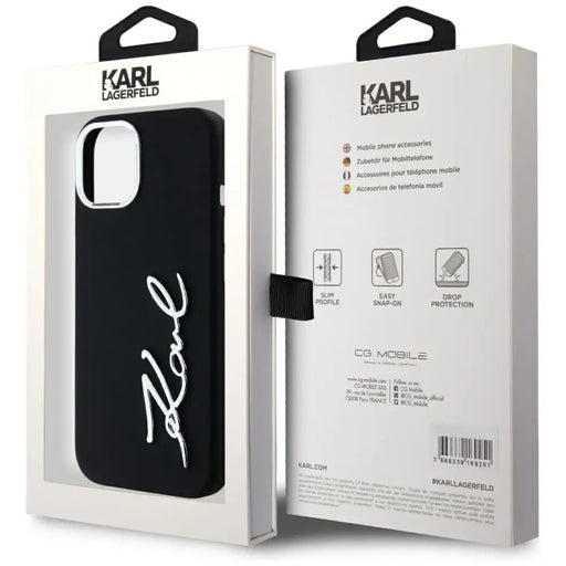 Karl Lagerfeld Silicone Metal Script Logo iPhone 15 Case - Black - Cell phone cases and covers<<<HurtelXML