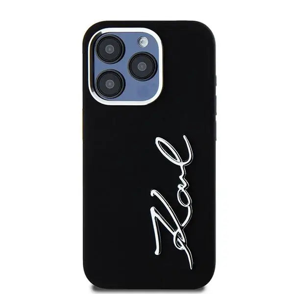 Karl Lagerfeld Silicone Metal Script Logo iPhone 15 Pro Max Case - Black - Cell phone cases and covers<<<HurtelXML