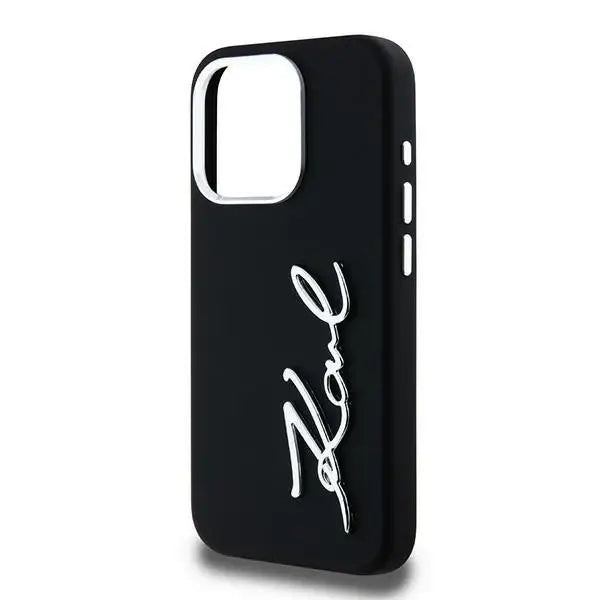 Karl Lagerfeld Silicone Metal Script Logo iPhone 15 Pro Max Case - Black - Cell phone cases and covers<<<HurtelXML