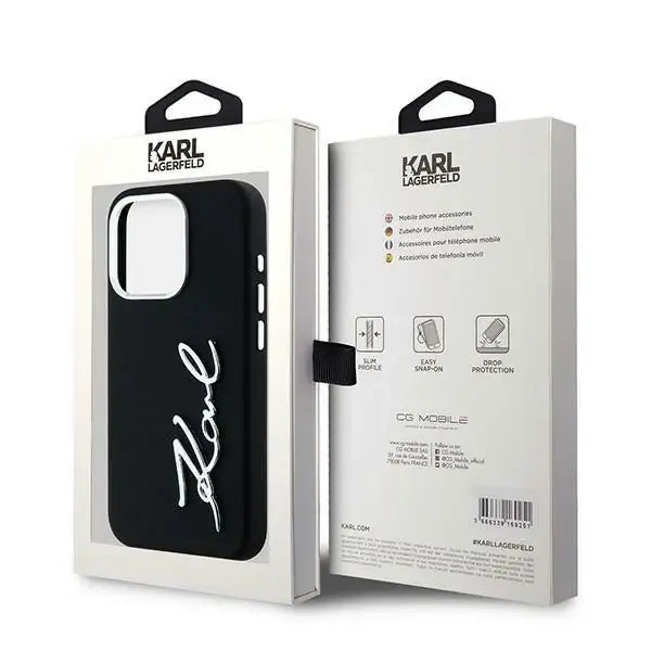 Karl Lagerfeld Silicone Metal Script Logo iPhone 15 Pro Max Case - Black - Cell phone cases and covers<<<HurtelXML
