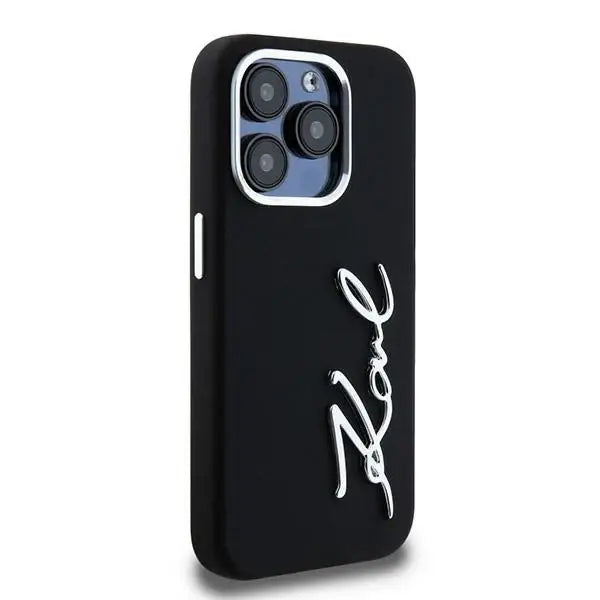 Karl Lagerfeld Silicone Metal Script Logo iPhone 15 Pro Max Case - Black - Cell phone cases and covers<<<HurtelXML