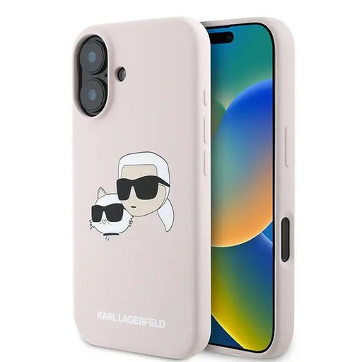 Karl Lagerfeld Silicone Nauble Heads Print MagSafe Case for iPhone 16 Plus - Pink - Cell phone cases
