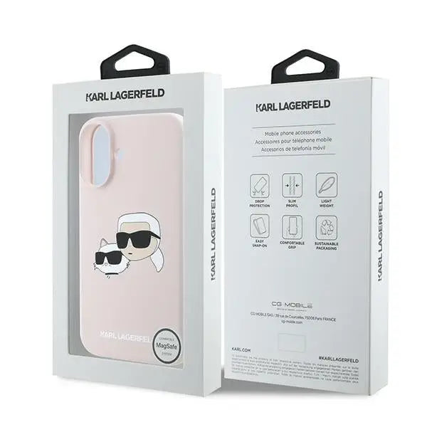 Karl Lagerfeld Silicone Nauble Heads Print MagSafe Case for iPhone 16 Plus - Pink - Cell phone cases