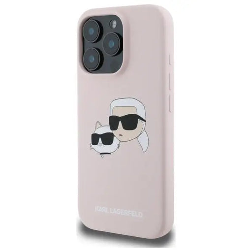 Karl Lagerfeld Silicone Nauble Heads Print MagSafe Case for iPhone 16 Pro - Pink - Cell phone cases