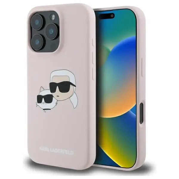 Karl Lagerfeld Silicone Nauble Heads Print MagSafe Case for iPhone 16 Pro Max - Pink - Cell phone cases