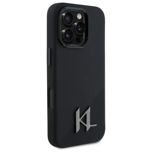Karl Lagerfeld Silicone Shadow Metal Initial MagSafe Case for iPhone 16 Pro Max - Black - Cell phone cases