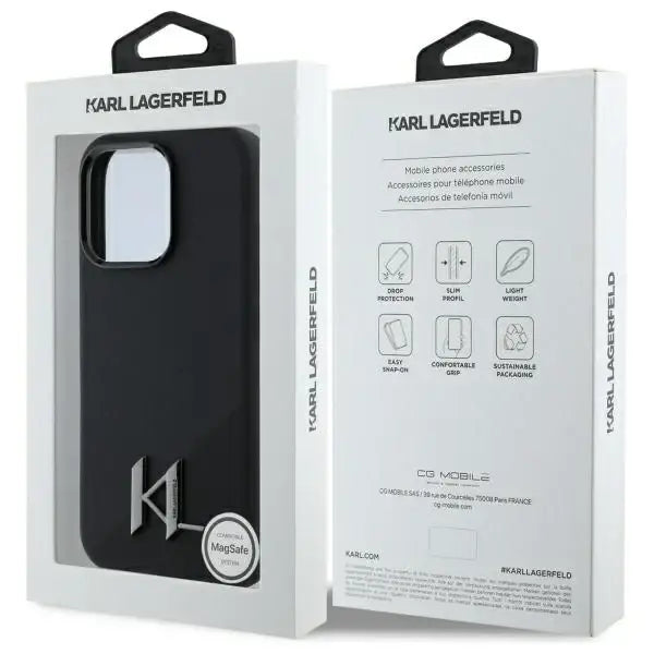 Karl Lagerfeld Silicone Shadow Metal Initial MagSafe Case for iPhone 16 Pro Max - Black - Cell phone cases
