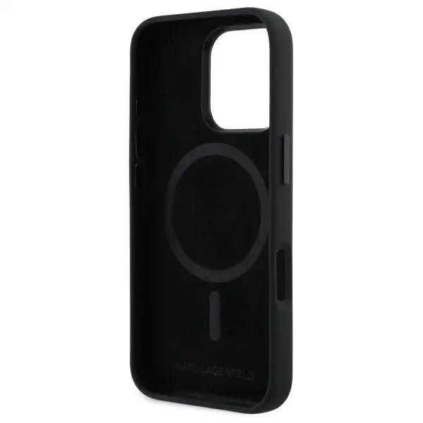 Karl Lagerfeld Silicone Shadow Metal Initial MagSafe Case for iPhone 16 Pro Max - Black - Cell phone cases