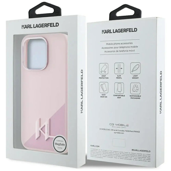 Karl Lagerfeld Silicone Shadow Metal Initial MagSafe Case for iPhone 15 Pro Max Pink - Cell phone cases