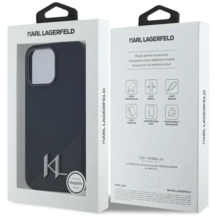 Karl Lagerfeld Silicone Shadow Metal Initial MagSafe Case for iPhone 15 Pro Max Black - Cell phone cases