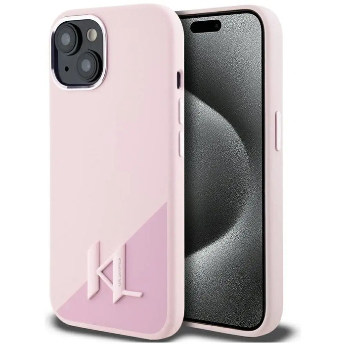 Karl Lagerfeld Silicone Shadow Metal Initial MagSafe iPhone 15 Case Pink - Cell phone cases and covers<<<HurtelXML