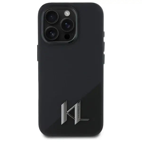 Karl Lagerfeld Silicone Shadow Metal Initial MagSafe iPhone 16 Pro Case - Black - Cell phone cases