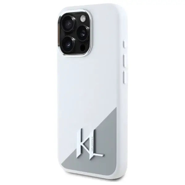 Karl Lagerfeld Silicone Shadow Metal Initial MagSafe iPhone 16 Pro Case - White - Cell phone cases
