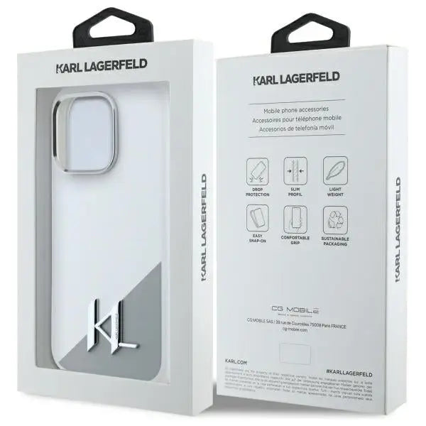 Karl Lagerfeld Silicone Shadow Metal Initial MagSafe iPhone 16 Pro Case - White - Cell phone cases