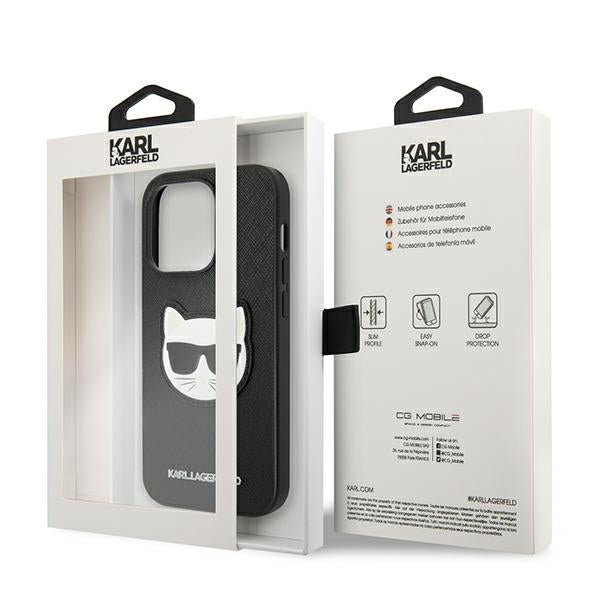 Karl Lagerfeld Saffiano Choupette Head Patch Case for iPhone 14 Pro - Black