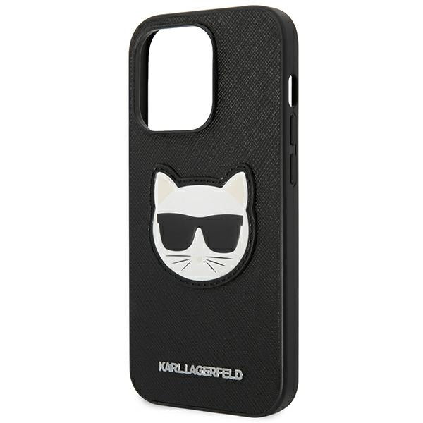 Karl Lagerfeld Saffiano Choupette Head Patch Case for iPhone 14 Pro Max - Black