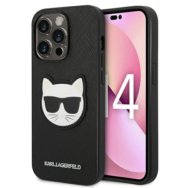 Karl Lagerfeld Saffiano Choupette Head Patch Case for iPhone 14 Pro Max - Black