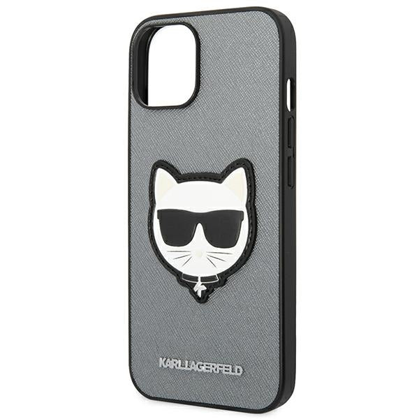 Karl Lagerfeld Saffiano Choupette Head Patch case for iPhone 14 - silver