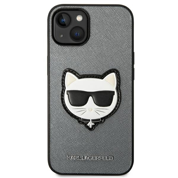 Karl Lagerfeld Saffiano Choupette Head Patch case for iPhone 14 - silver