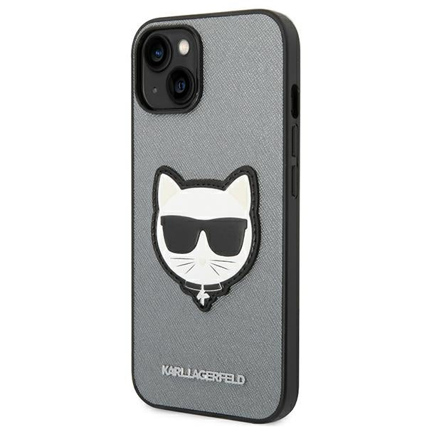 Karl Lagerfeld Saffiano Choupette Head Patch case for iPhone 14 Plus - silver