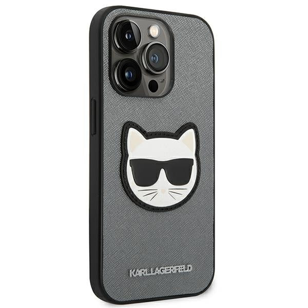Karl Lagerfeld Saffiano Choupette Head Patch case for iPhone 14 Pro Max - silver