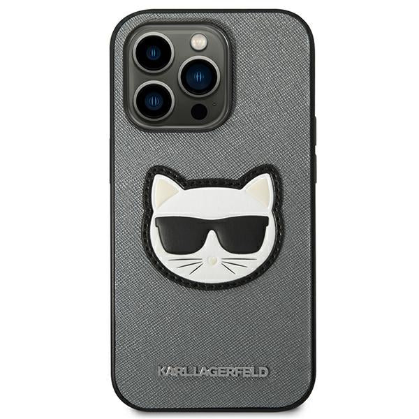 Karl Lagerfeld Saffiano Choupette Head Patch case for iPhone 14 Pro Max - silver