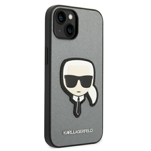 Karl Lagerfeld Saffiano Karl&#39;s Head Patch case for iPhone 14 Plus - silver